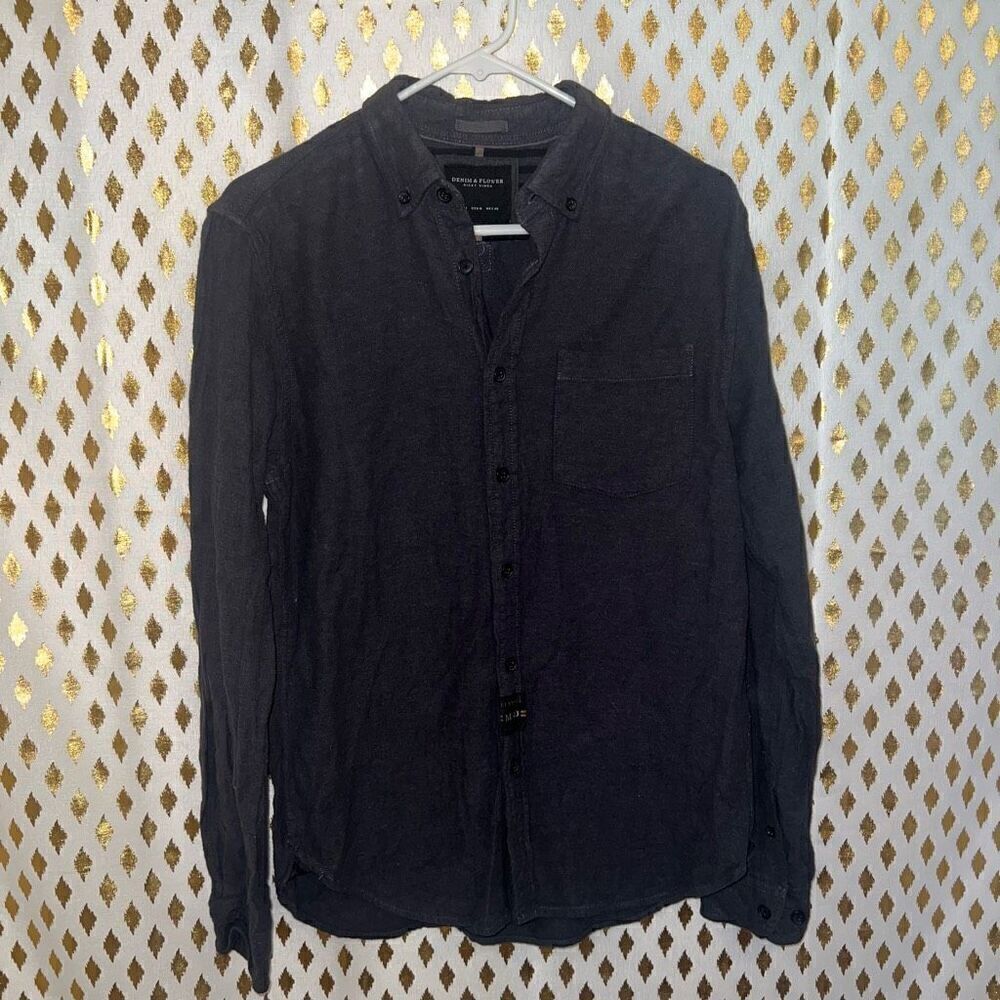 Denim & flower Men’s wool flannel button up shirt size M